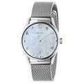 Gucci G Timeless Damenuhr aus Edelstahl silber hellblau