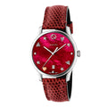 Gucci G Timeless Damenuhr silber rot Lederarmband