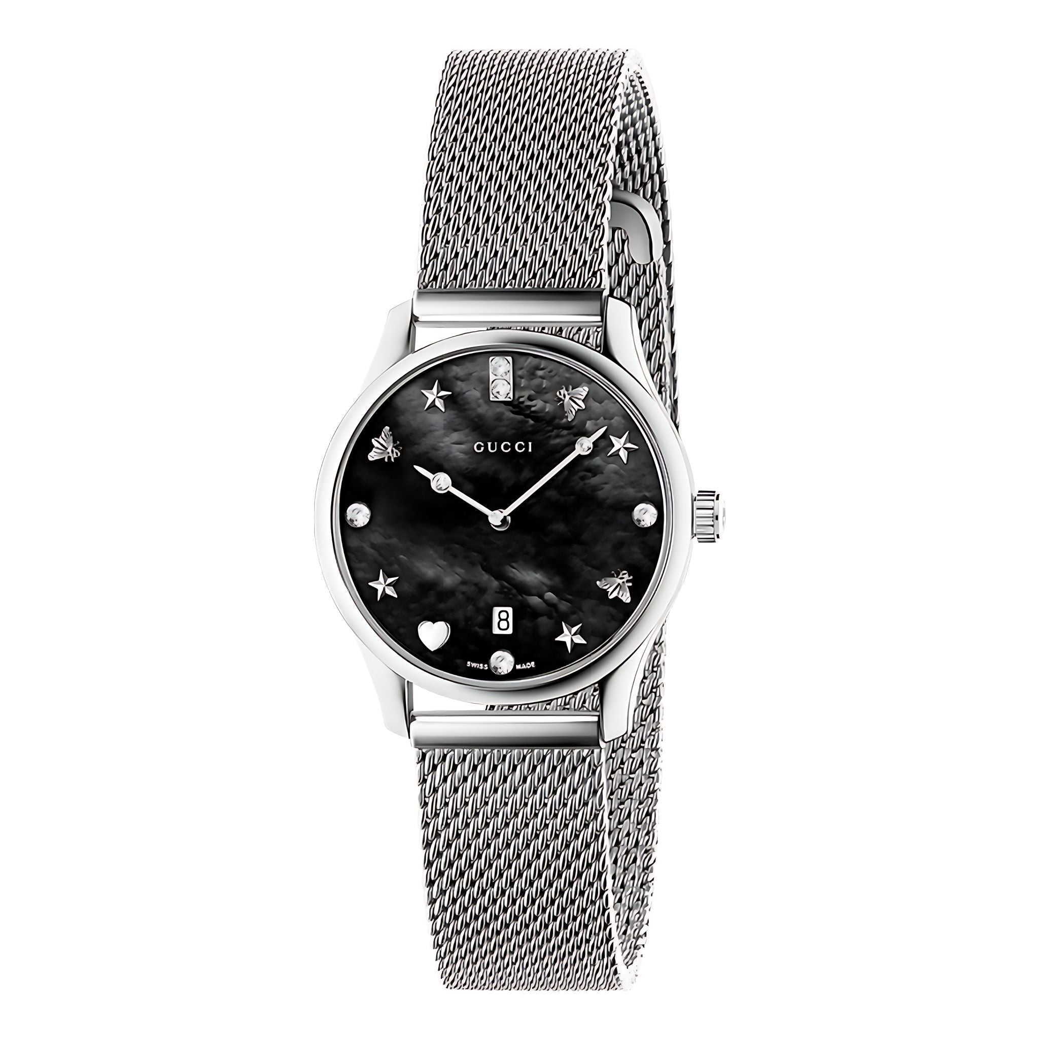 Gucci G Timeless Damenuhr Edelstahl silber grau Lederarmband