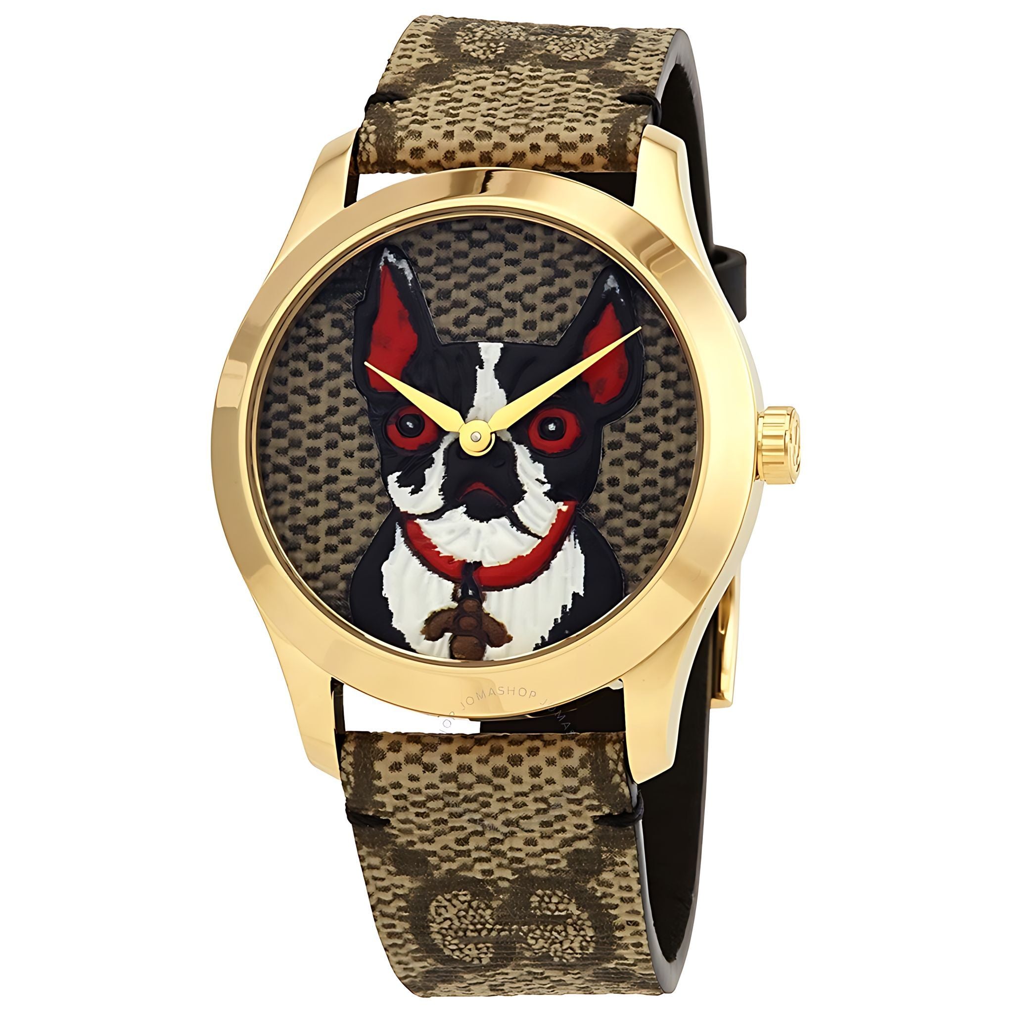 Gucci G Timeless Damenuhr aus Edelstahl gold braun Lederarmband