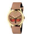 Gucci G Timeless Damenuhr aus Edelstahl gold braun mit Schmetterling