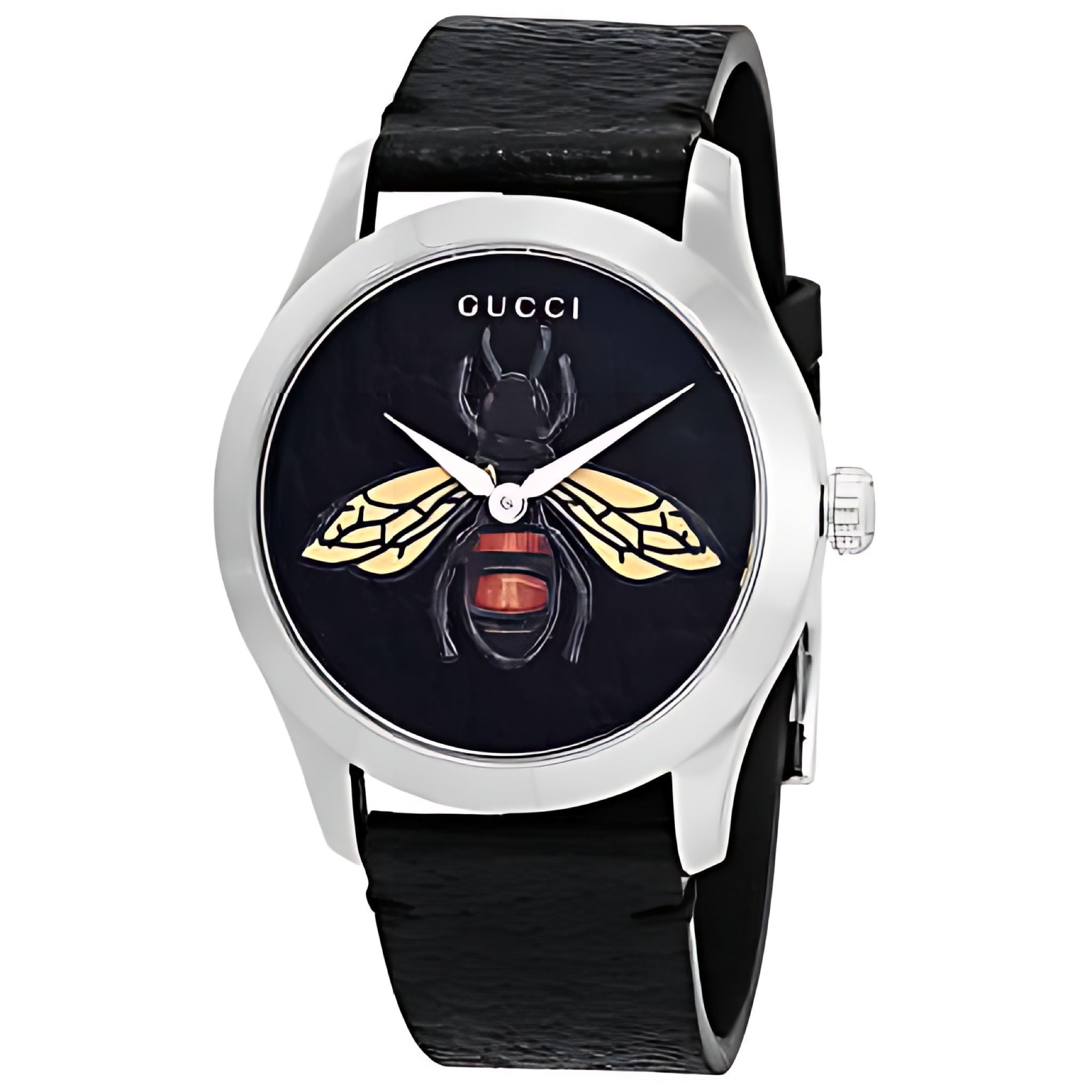 Gucci G Timeless Damenuhr aus Edelstahl silber schwarz mit Schmetterling