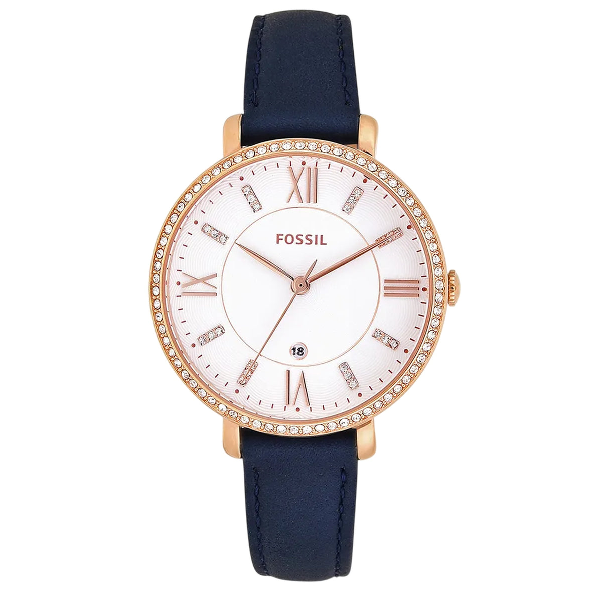 Fossil Jacqueline Damen-Uhr mit blauem Lederband ES4291