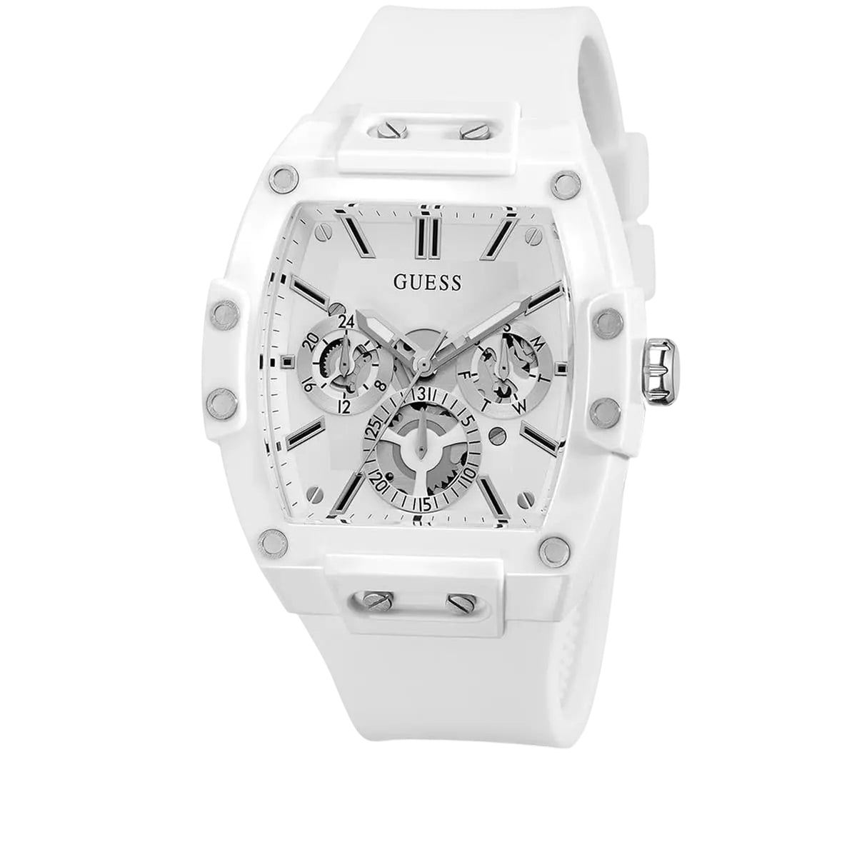 Guess Phoenix Herren-Multifunktionsuhr mit weißem Silikonarmband GW0203G2
