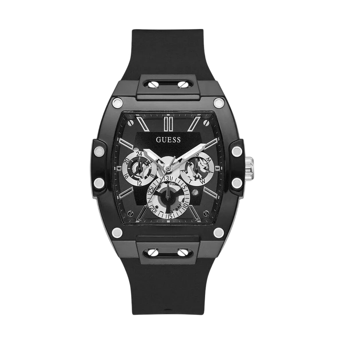 Guess Phoenix Herren-Multifunktionsuhr mit schwarzem Silikonarmband GW0203G3
