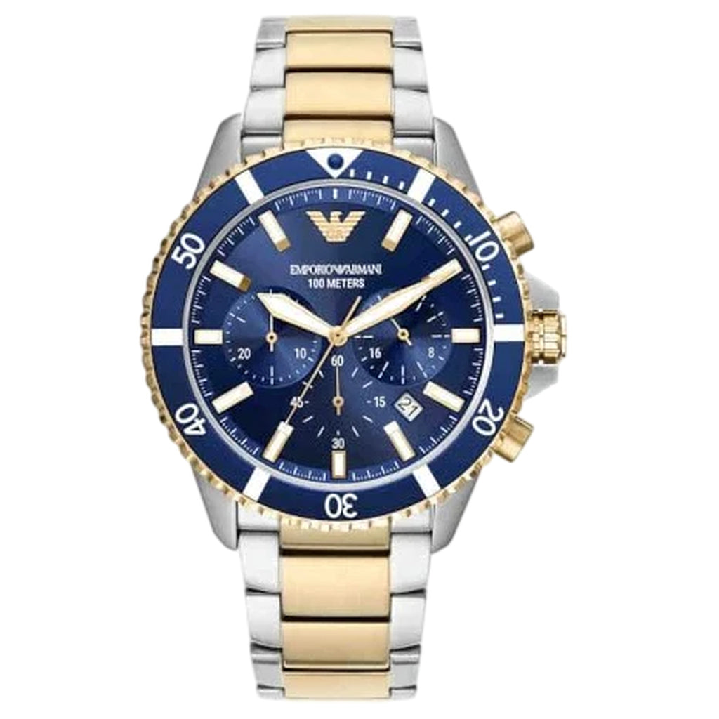 Emporio Armani World Explorer Chronograph Bicolor Edelstahl Blau AR11362