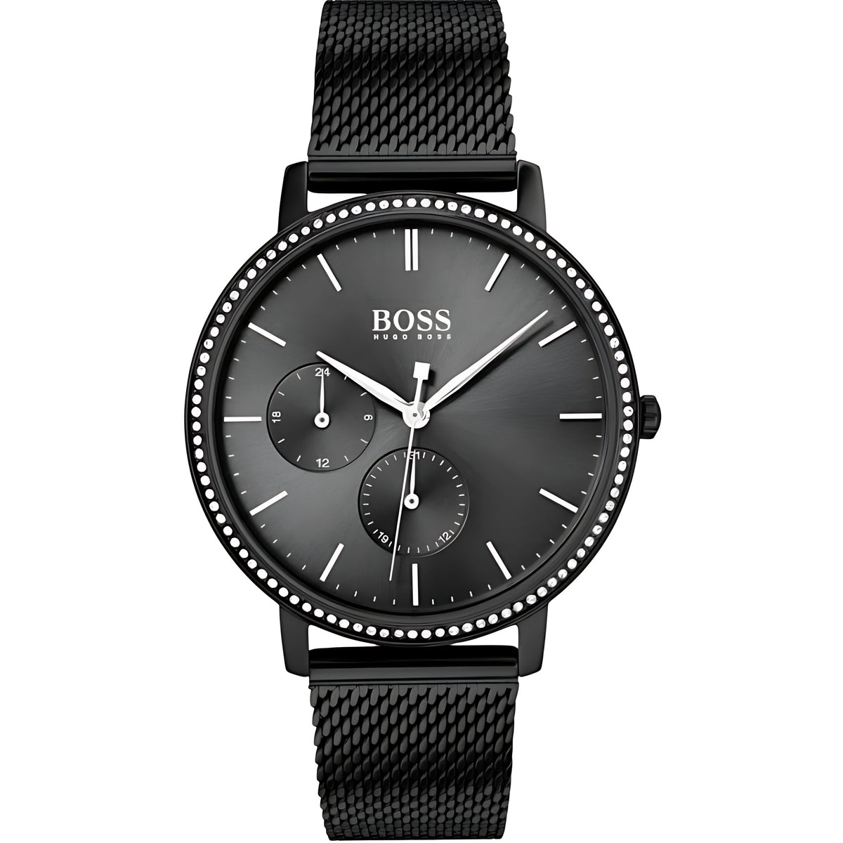 Hugo Boss Infinity Damenuhr Schwarz Edelstahl Mesh HB1502521