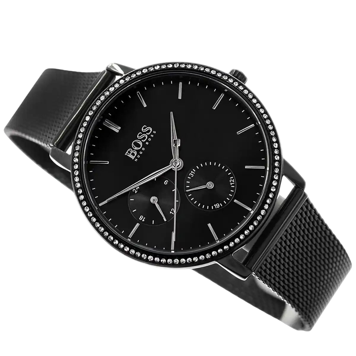 Hugo Boss Infinity Damenuhr Schwarz Edelstahl Mesh HB1502521