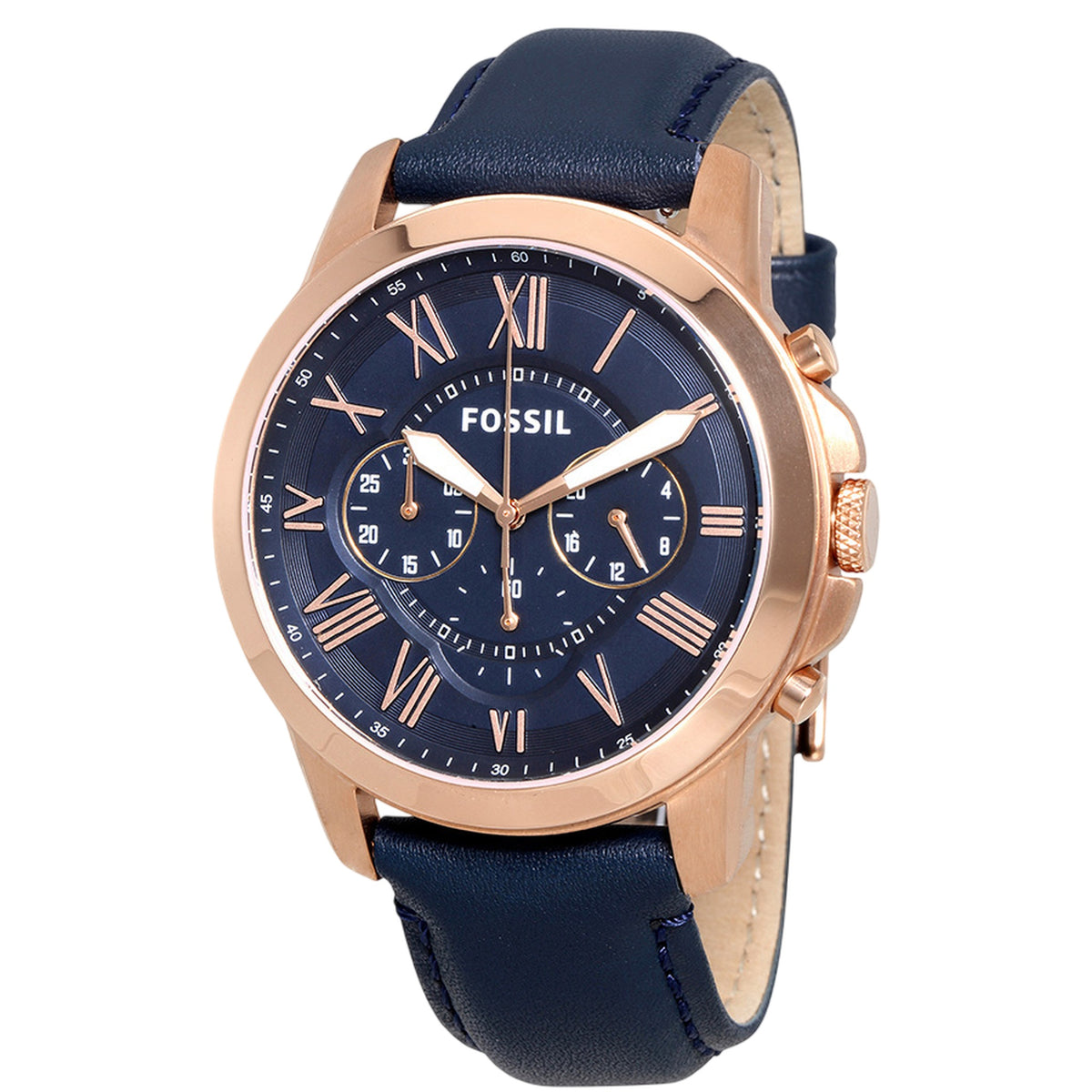 Fossil Grant Herren-Chronograph mit blauem Lederband FS4835