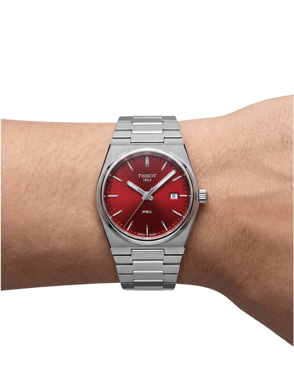 Tissot PRX Damen Quarzuhr aus Edelstahl in Rot T137.210.11.421.00