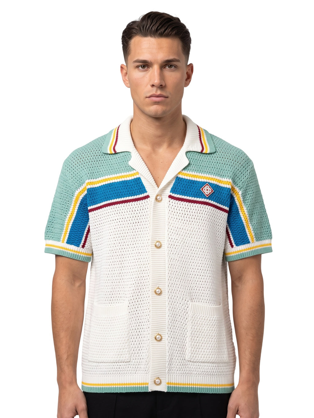 Casablanca Crocheted Cotton Tennis Shirt Herren Grün Weiß