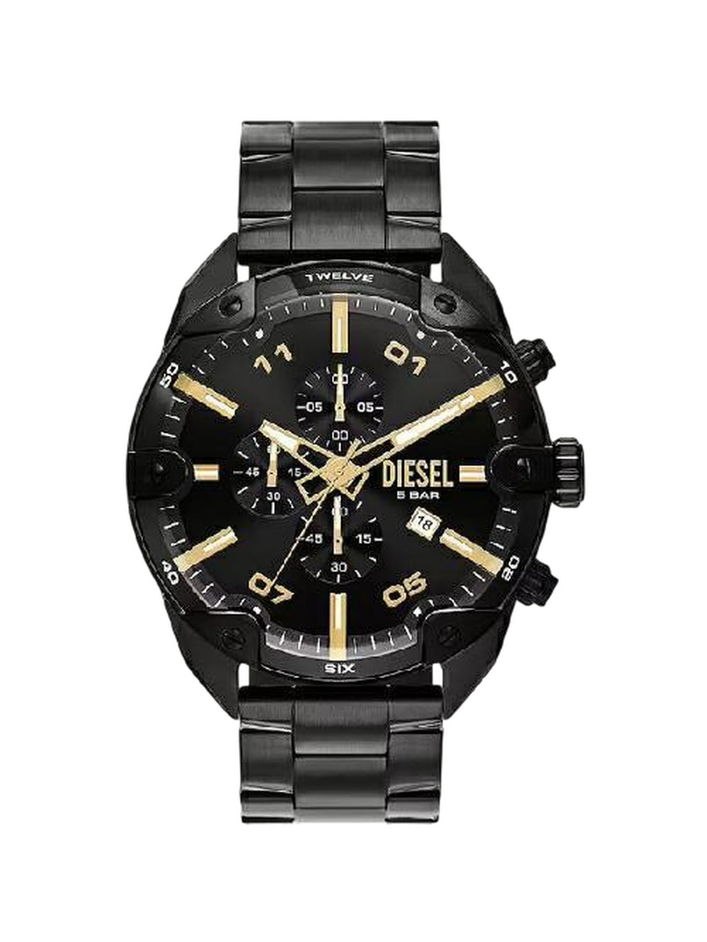 Diesel Spiked DZ4644 Chronograph Herrenuhr Schwarz Gold