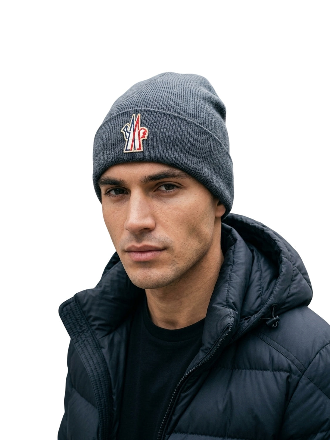Moncler Mütze aus Baumwolle Grau mit Logo
