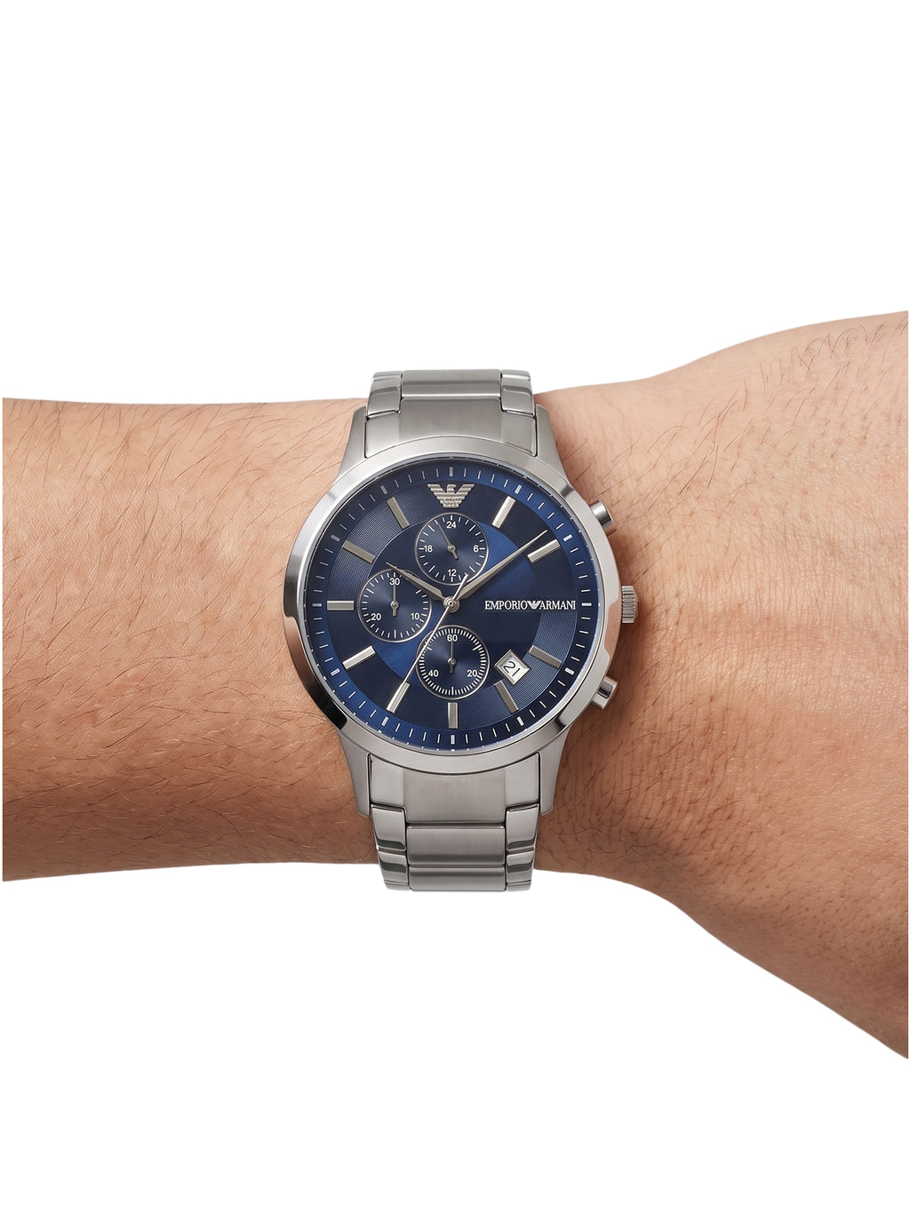 Emporio Armani Renato Chronograph Herren silber blau