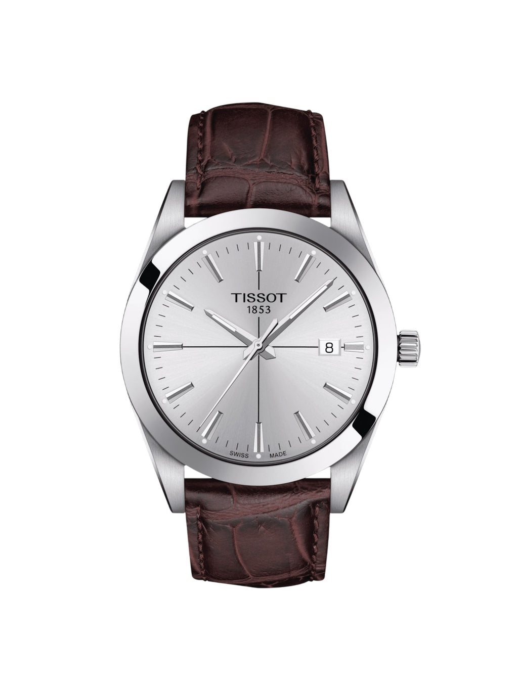 Tissot Herrenuhr Gentleman Silber Braun Leder T127.410.16.031.01