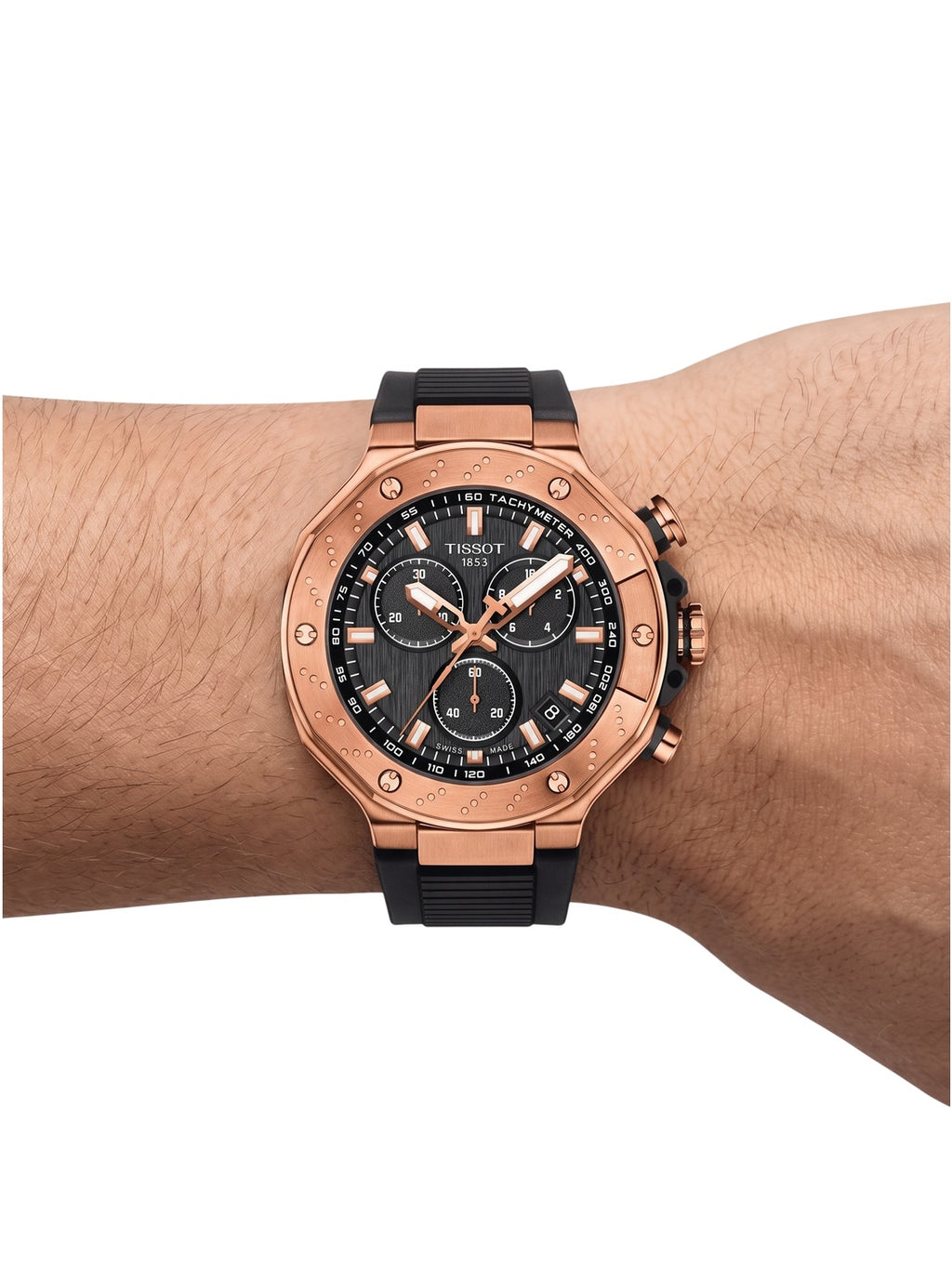 Tissot Herrenuhr T-Race Chronograph Schwarz Roségold Silikon T141.417.37.051.00