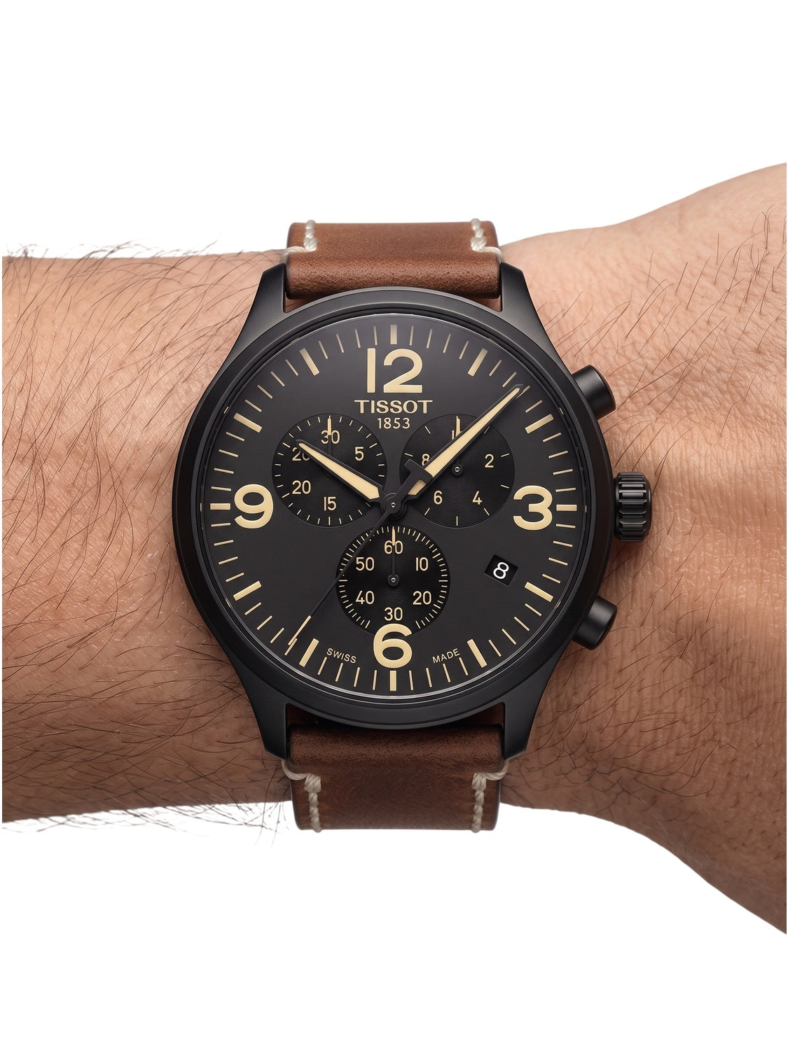 Tissot Herrenuhr Chrono XL Schwarz Braun Leder T116.617.36.057.00