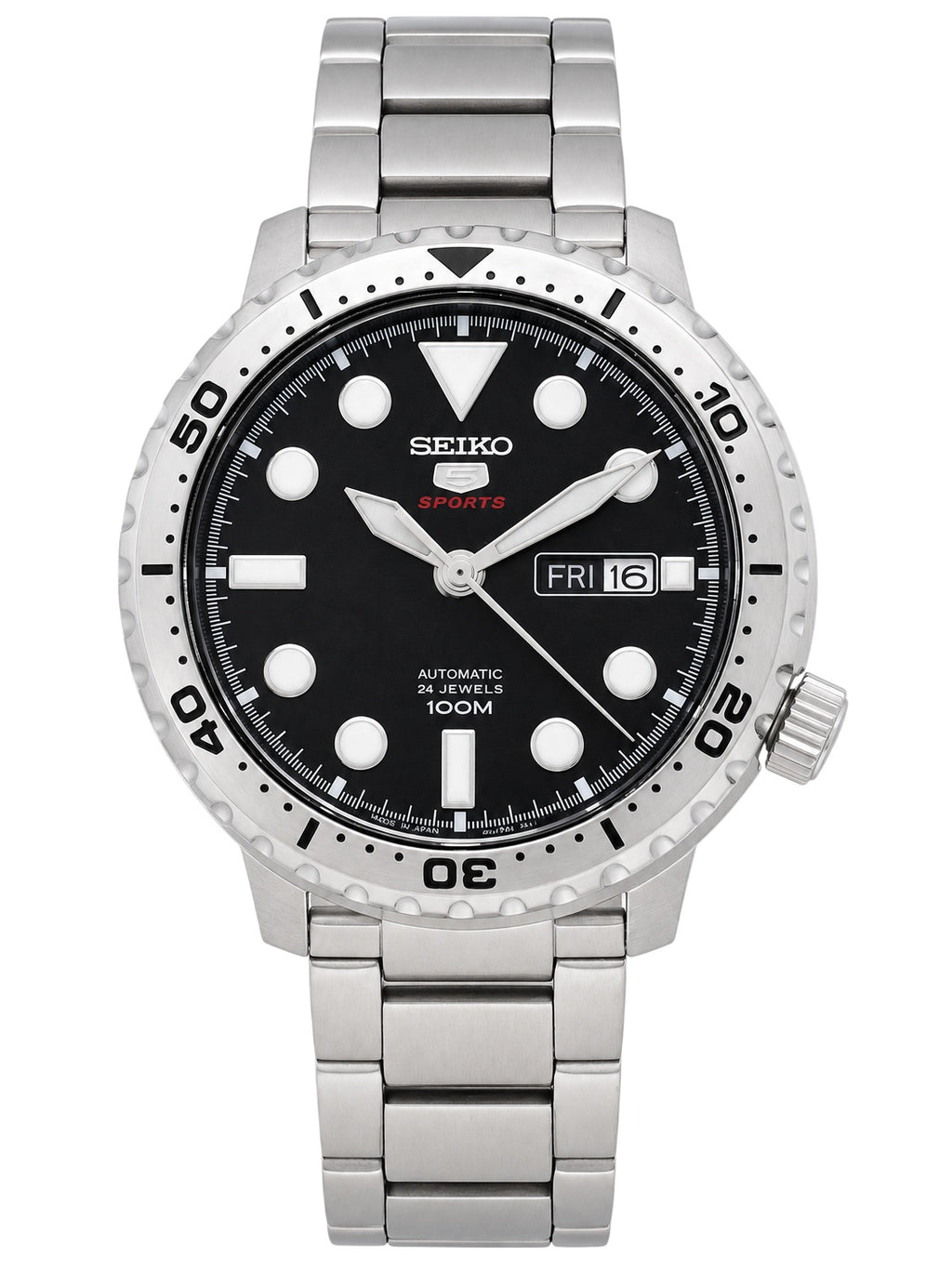 Seiko Herrenuhr 5 Sports Automatik Schwarz Edelstahl SRPC61J1