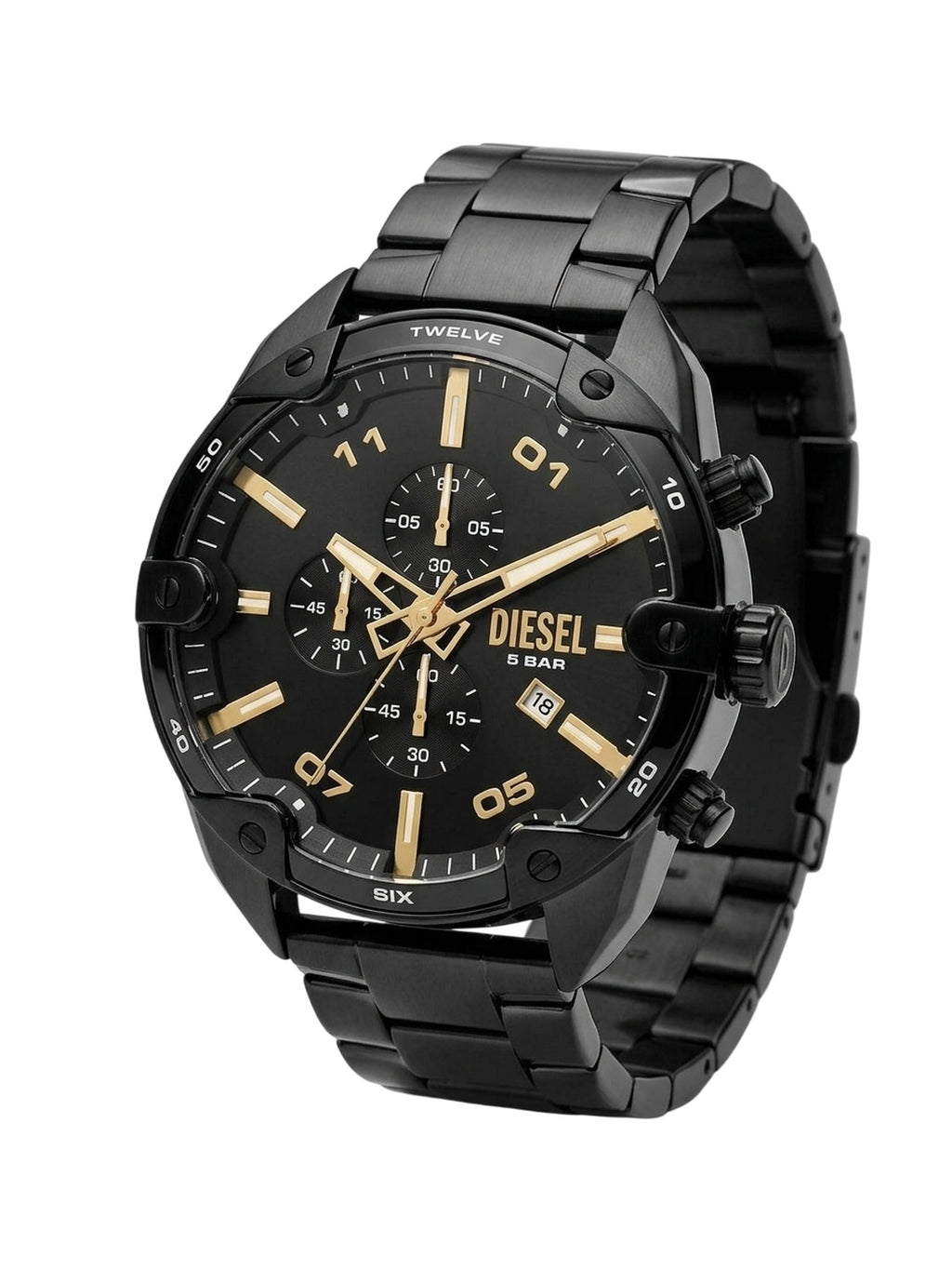 Diesel Spiked DZ4644 Chronograph Herrenuhr Schwarz Gold