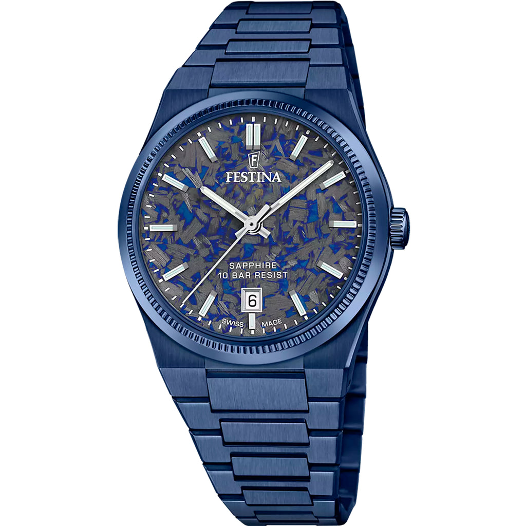 FESTINA SWISS MADE HERREN UHR NUEVA I-SIZE F20078/2 BLAU EDELSTAHL ARMBAND