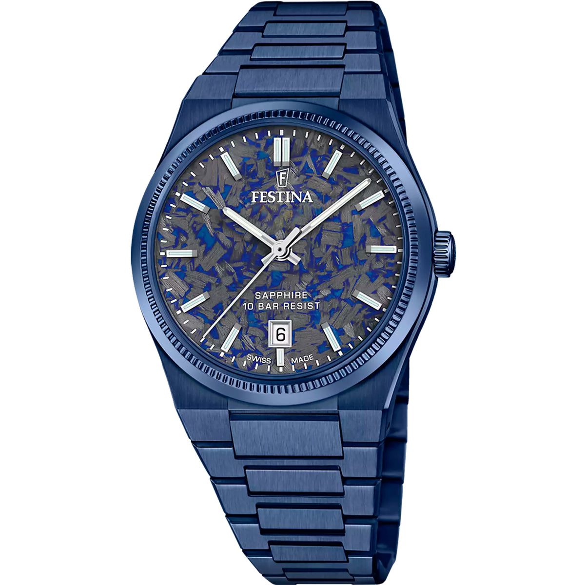 FESTINA SWISS MADE HERREN UHR NUEVA I-SIZE F20078/2 BLAU EDELSTAHL ARMBAND
