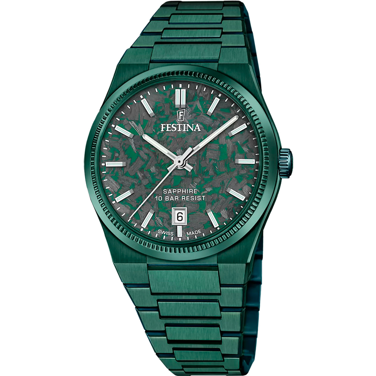 FESTINA SWISS MADE HERREN UHR NUEVA I-SIZE F20079/2 GRÜN EDELSTAHL ARMBAND