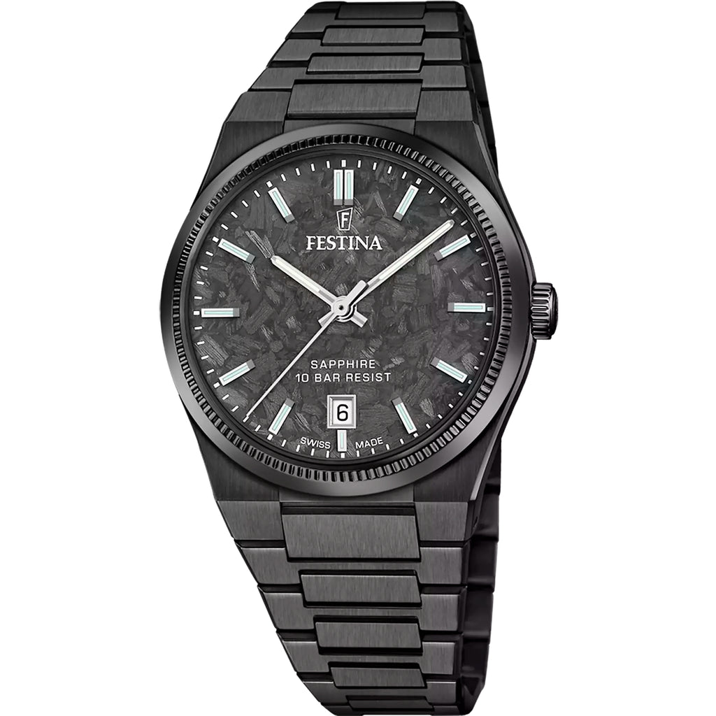 FESTINA SWISS MADE HERREN UHR NUEVA I-SIZE F20080/2 SCHWARZ EDELSTAHL ARMBAND