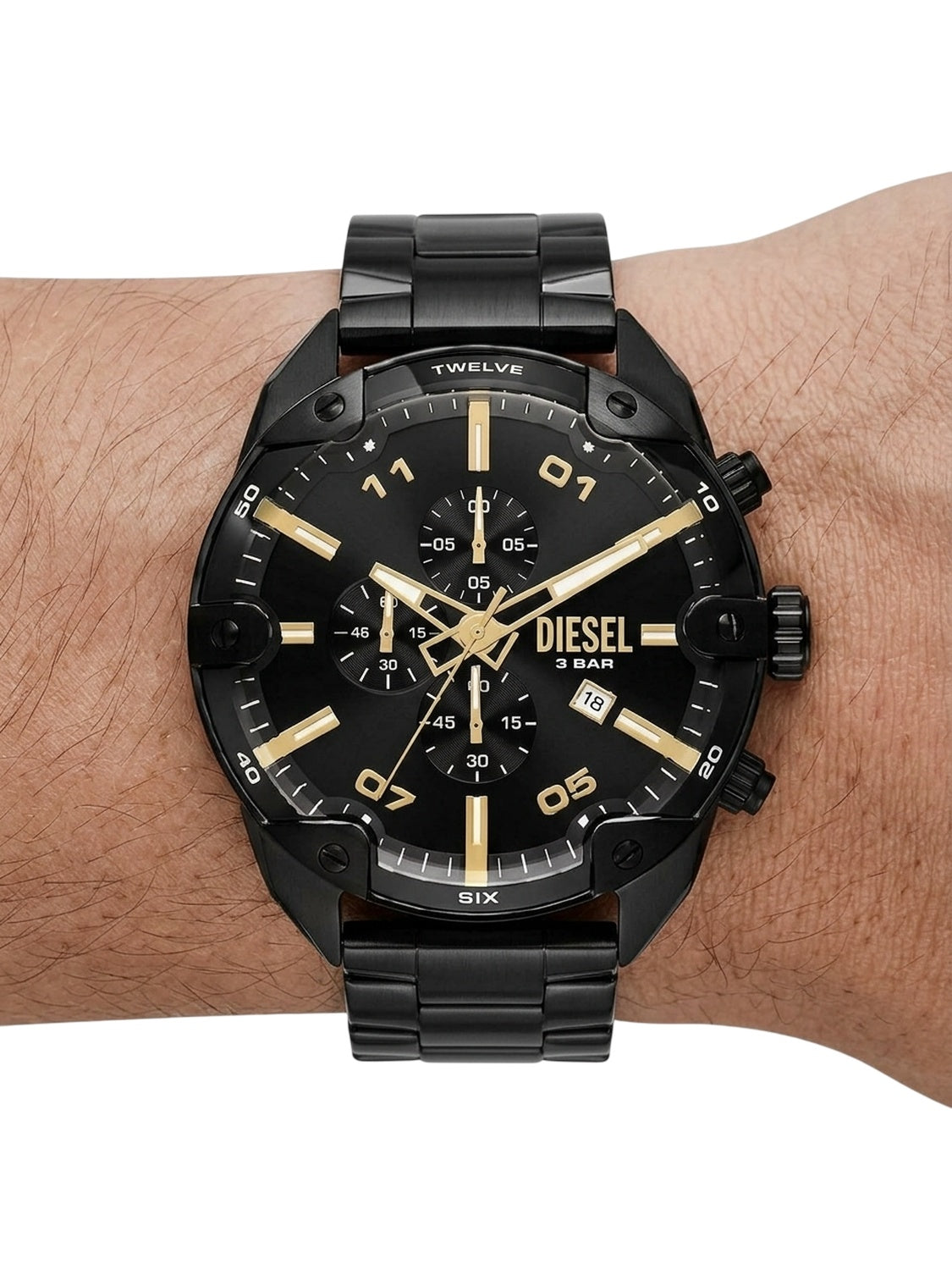 Diesel Spiked DZ4644 Chronograph Herrenuhr Schwarz Gold
