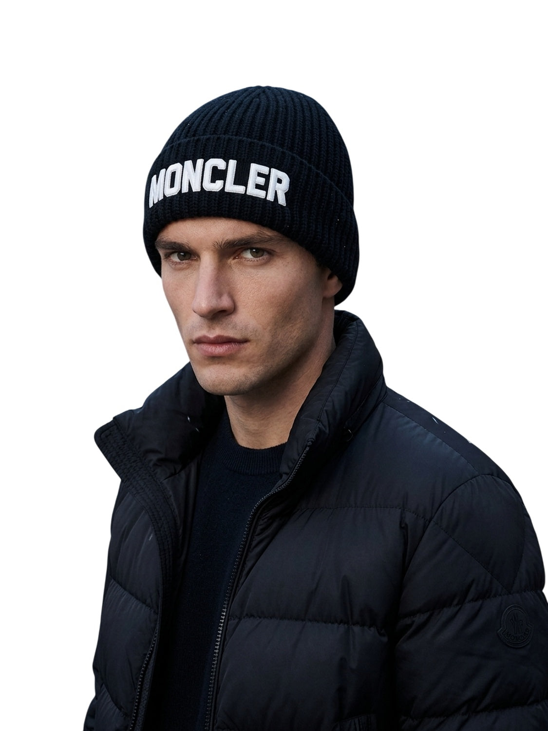 Moncler Mütze aus Wolle Schwarz mit Logo