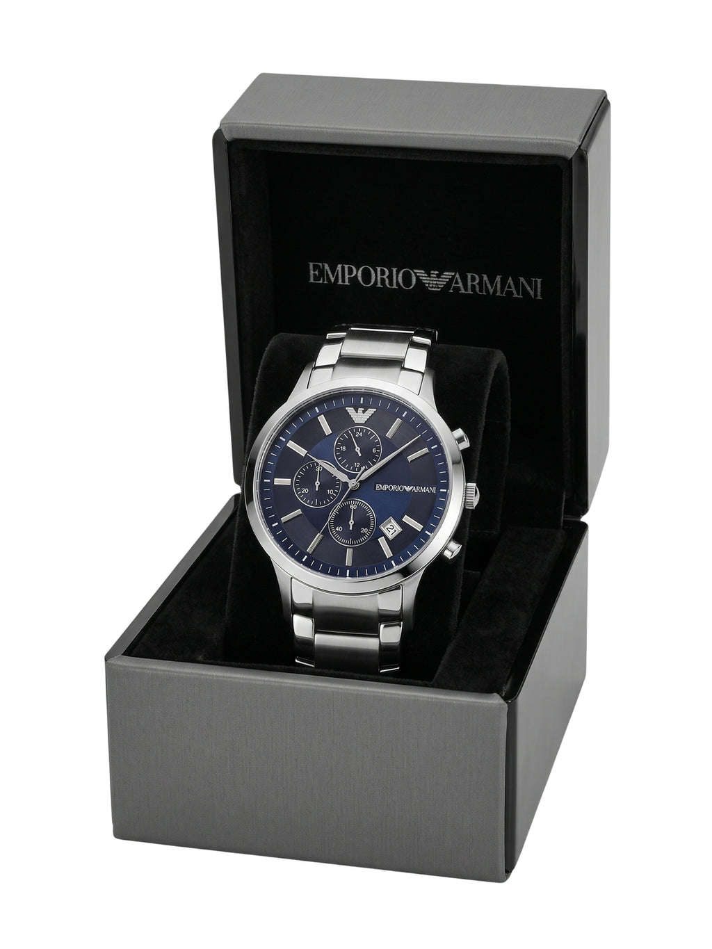 Emporio Armani Renato Chronograph Herren silber blau