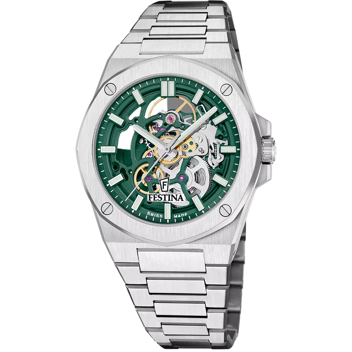 FESTINA SWISS MADE HERREN UHR AUTOMATIK F22006 EDELSTAHL ARMBAND