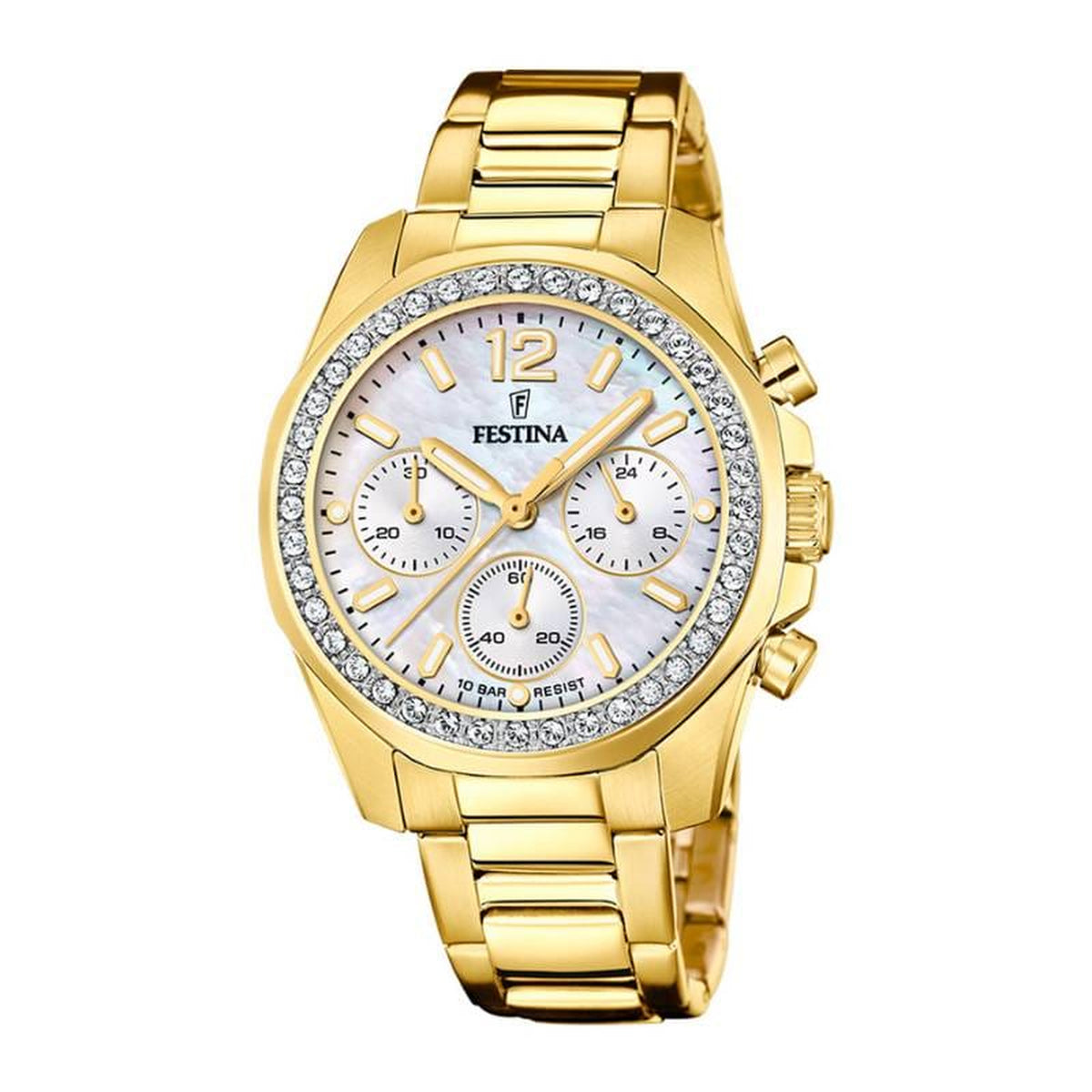 Festina Damen Chronograph Weiß Edelstahl Zirkonia F20609/2