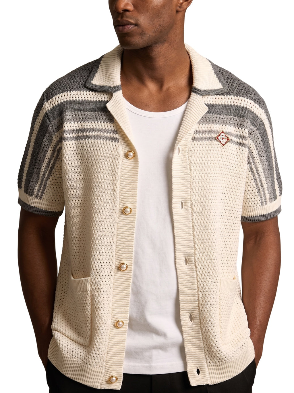 Casablanca Tennis Crochet Baumwoll Shirt Herren Weiß Grau