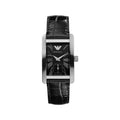 Emporio Armani Damenuhr silber schwarz Lederarmband