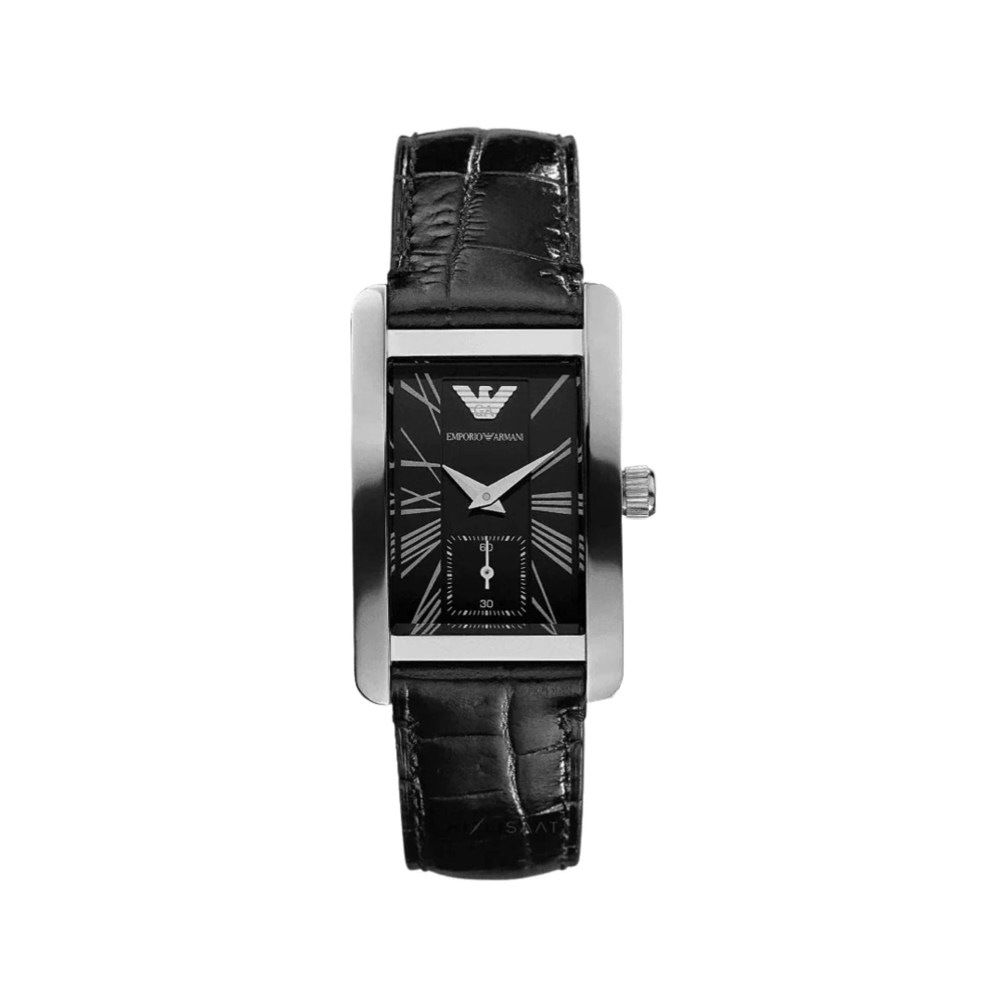 Emporio Armani Damenuhr silber schwarz Lederarmband