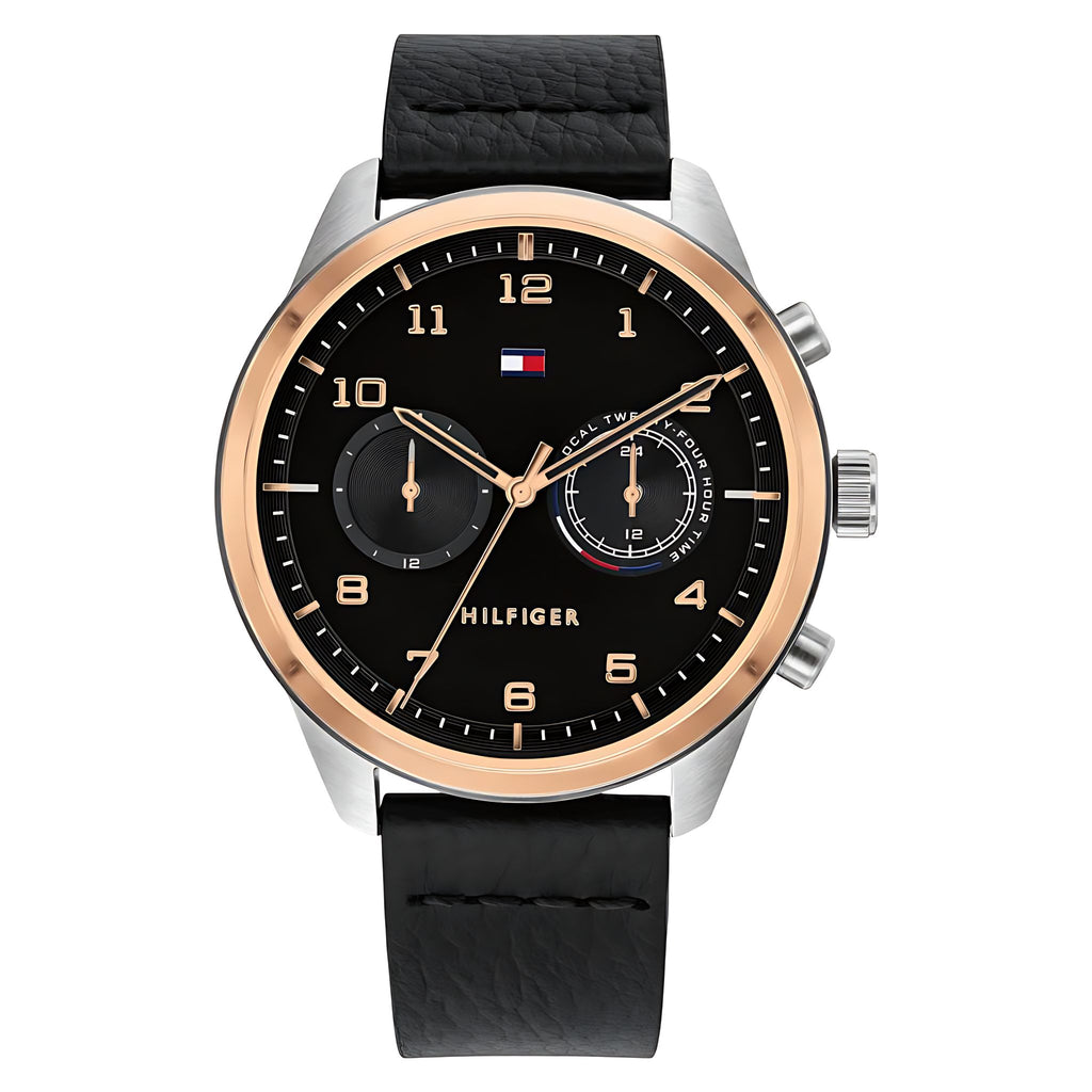 Tommy Hilfiger Patrick Dual Time Roségold Schwarz Leder 1791786