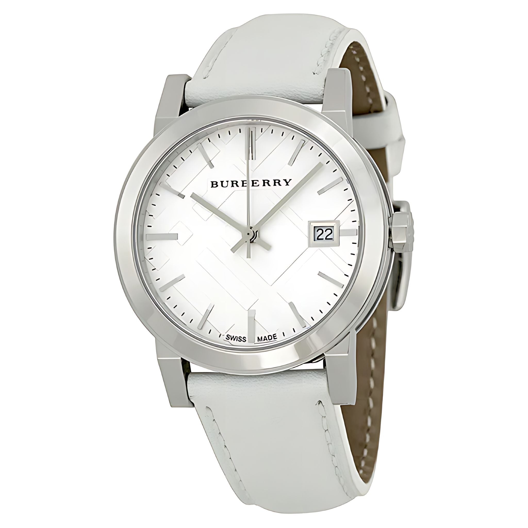 Burberry Damenuhr silber weiß Lederarmband