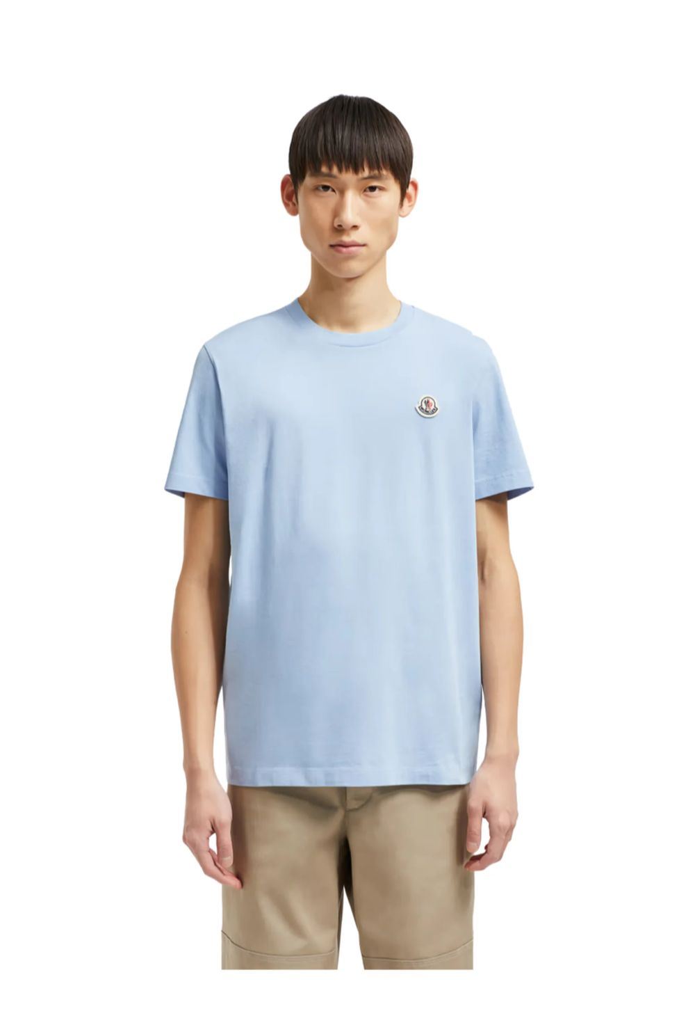 Moncler Logo Patch Cotton T-Shirt Herren Hellblau