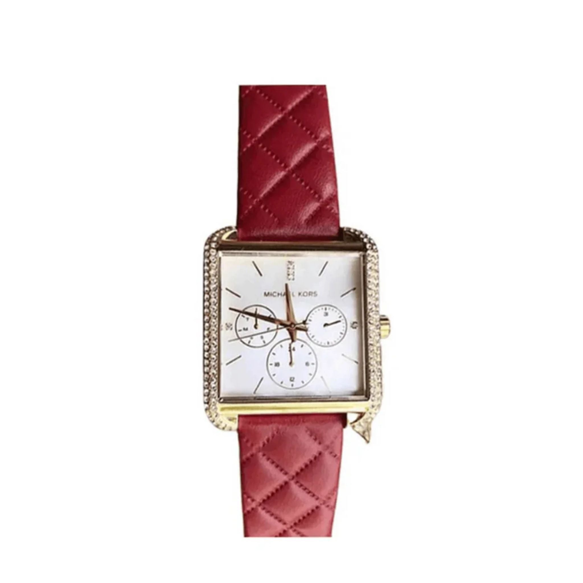 Michael Kors White Red Lady Damenuhr gold rot Lederarmband