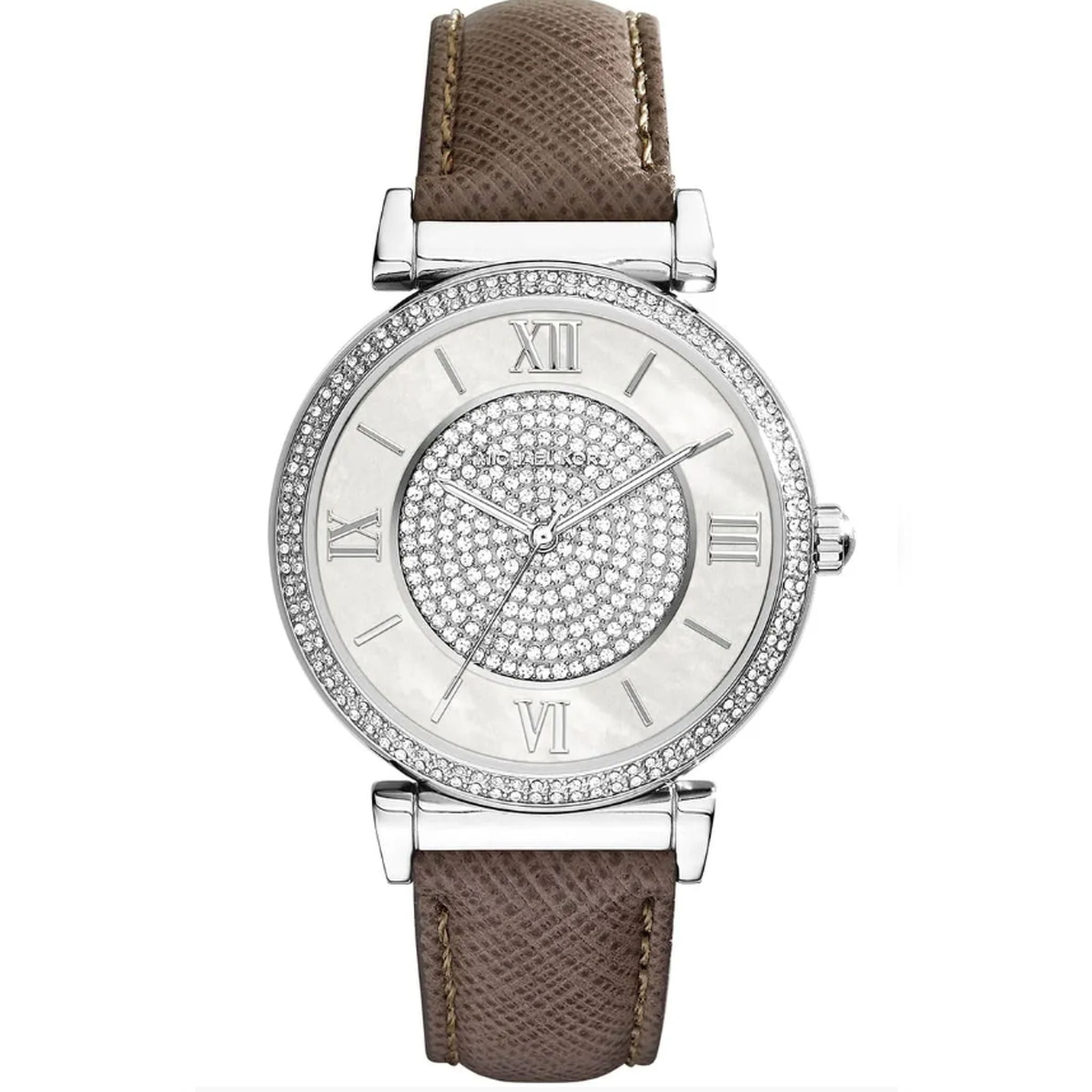 Michael Kors Caitlin Lady Damenuhr silber braun Lederarmband