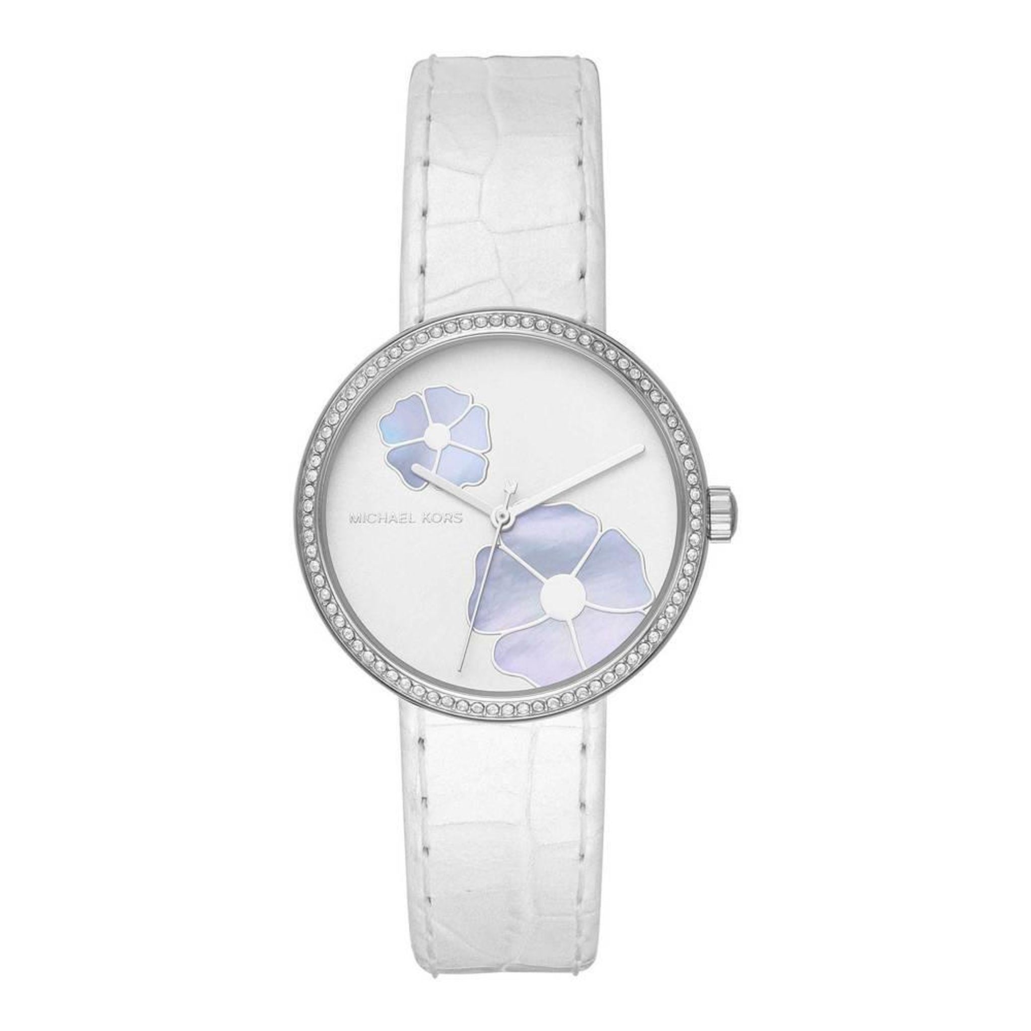 Michael Kors Courtney Lady Damenuhr silber weiß Lederarmband