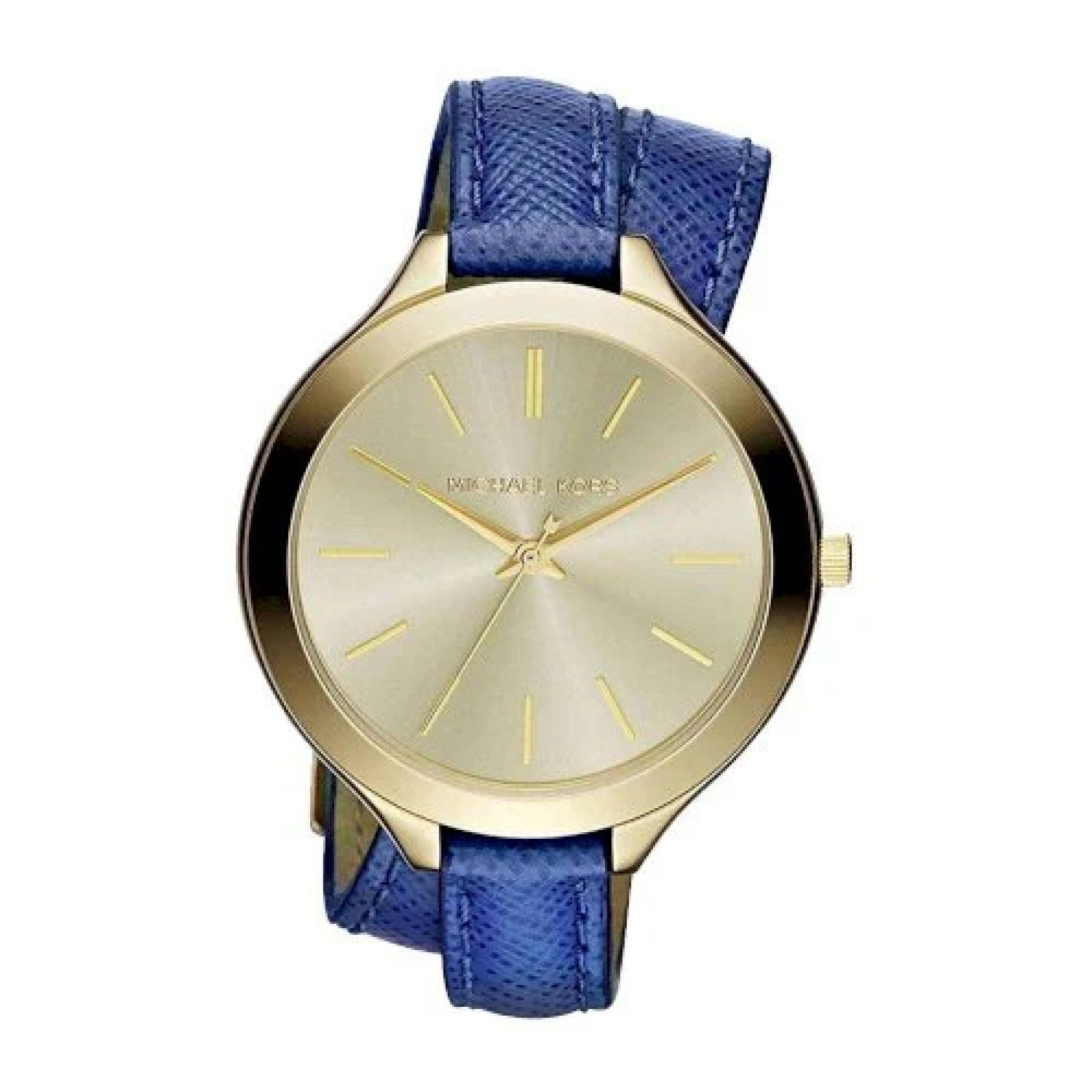 Michael Kors Slim Runway Lady Damenuhr gold blau Lederarmband