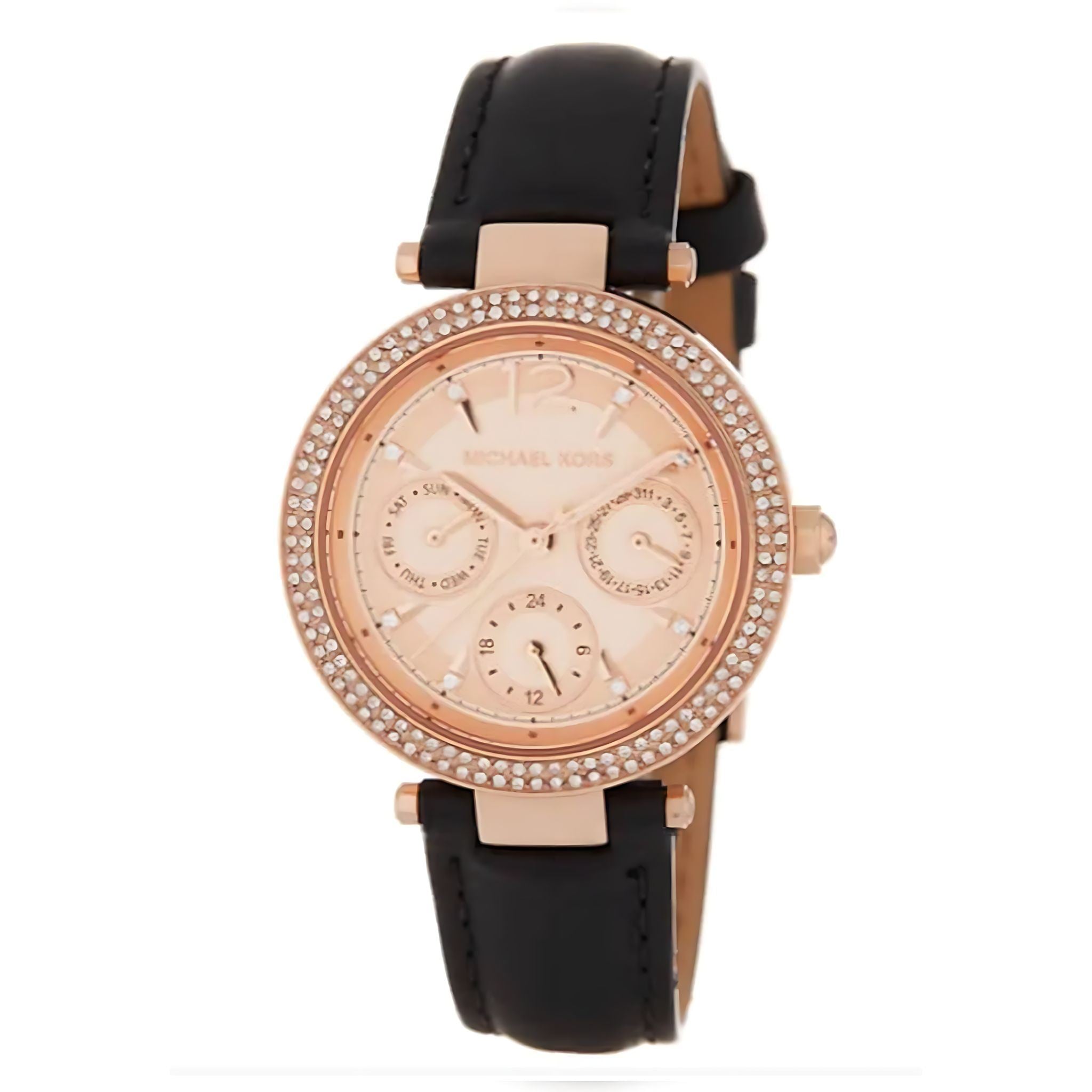 Michael Kors Parker Lady Damenuhr roségold schwarz Lederarmband