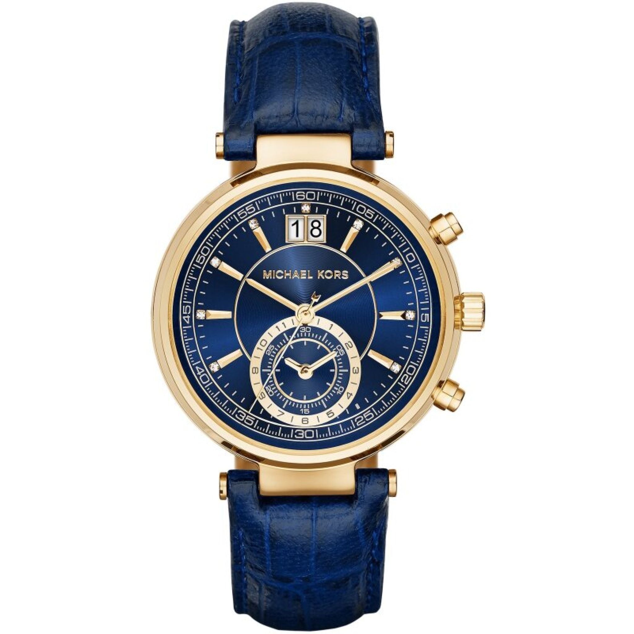 Michael Kors Sawyer Lady Damenuhr gold blau Lederarmband
