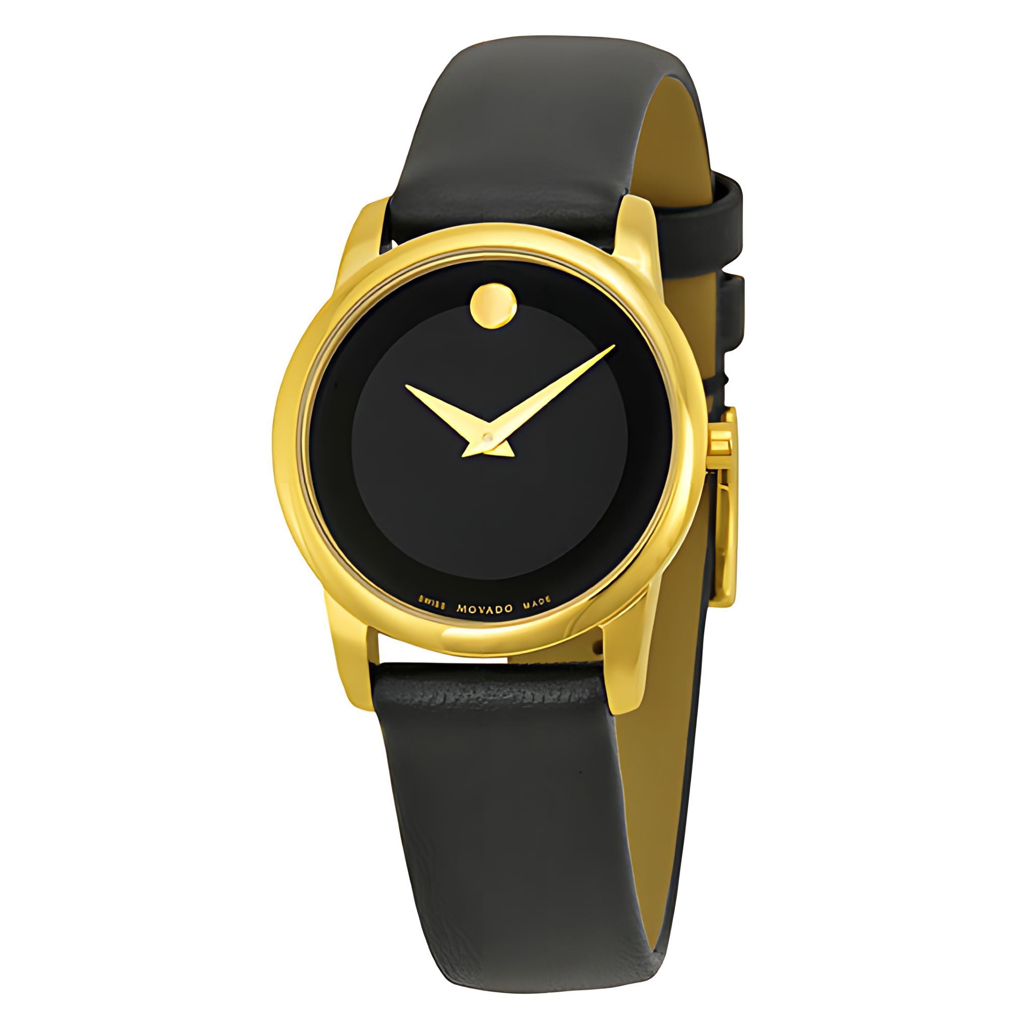 Movado Museum Damenuhr gold schwarz Lederarmband