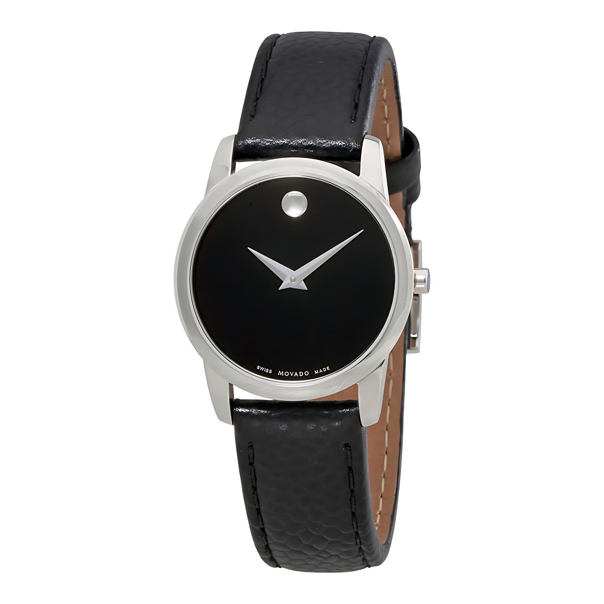 Movado Museum Classic Damenuhr silber schwarz Lederarmband