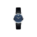 Movado Museum Damenuhr silber blau schwarz Lederarmband