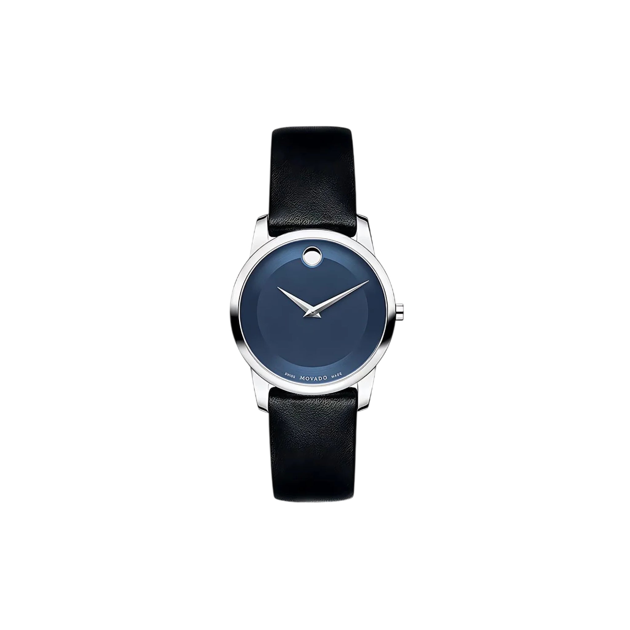 Movado Museum Damenuhr silber blau schwarz Lederarmband