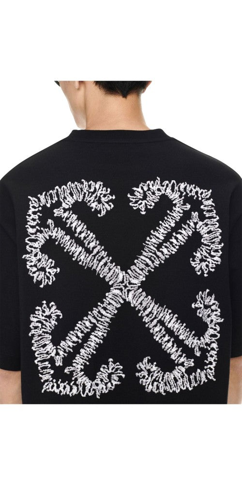 Off White T-Shirt mit Tattoo Arrow-Stickerei Schwarz Herren
