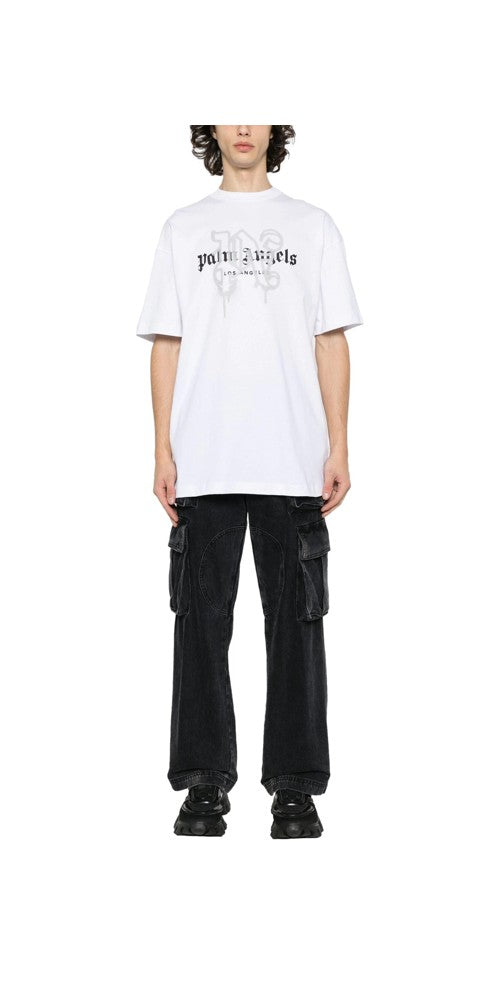 Palm Angels Los Angeles Monogram Print T-Shirt Weiß Herren